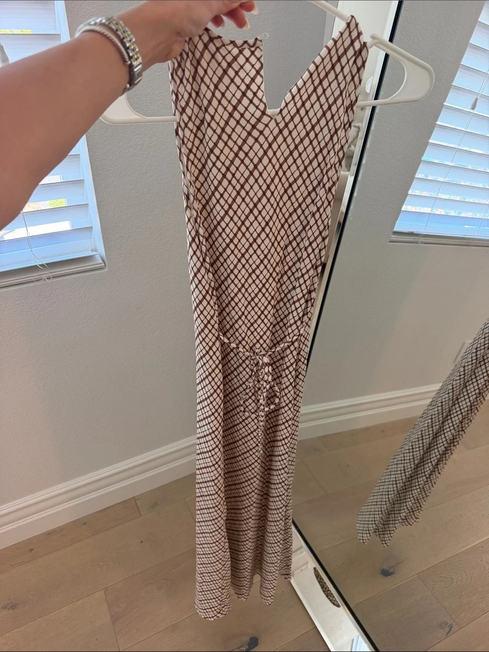 Wayf Brown and Cream Diamond-Print Maxi Dress